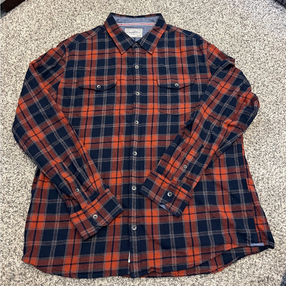 Men's Plaid Button-Down Shirt - Orange and Blue- XL